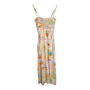 Seven Wonders Dress Fruit Maxi Whimsy Tropical Vacation Resort Beach Women Small